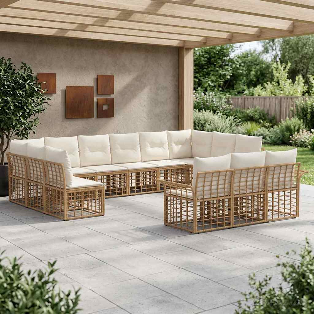 Set di divani da esterno 13 pcs Naturale e Bianco Crema | homemem39
