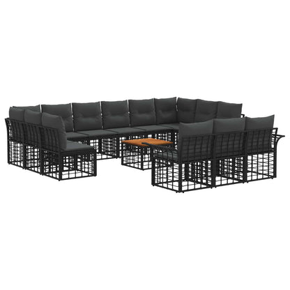 Set di divani da esterno 14 pcs Nero e Grigio scuro Poliestere | homemem39