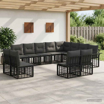 Set di divani da esterno 12 pcs Nero e Grigio scuro Poliestere | homemem39