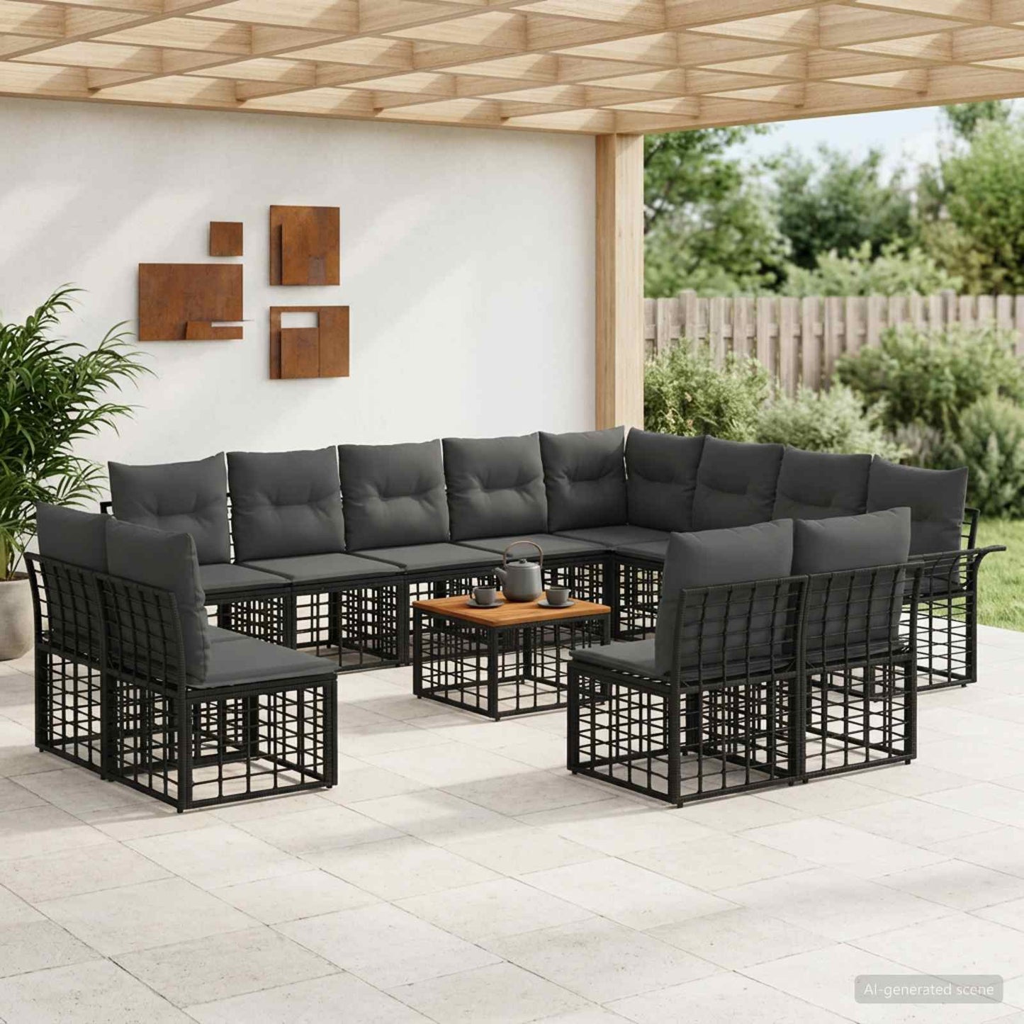 Set di divani da esterno 13 pcs Nero e Grigio scuro Poliestere | homemem39