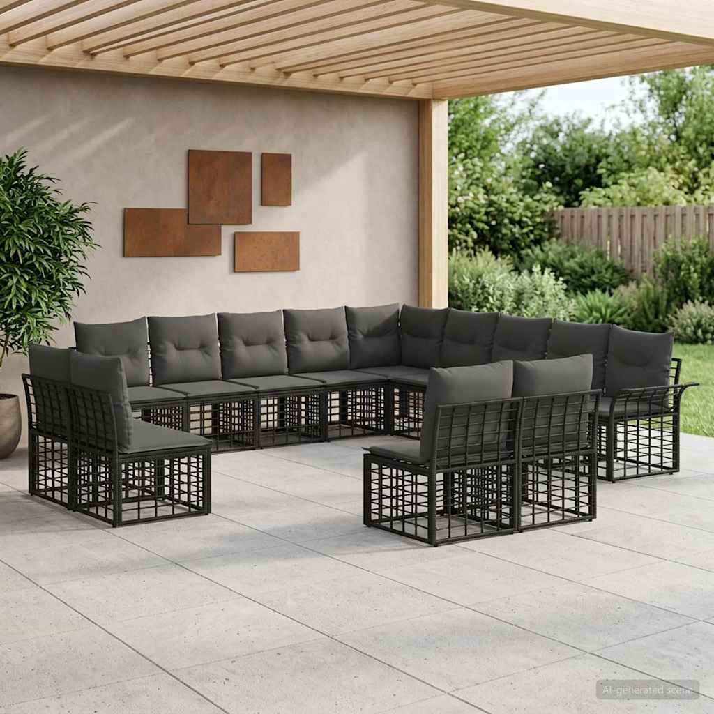 Set di divani da esterno 13 pcs Nero e Grigio scuro Poliestere | homemem39
