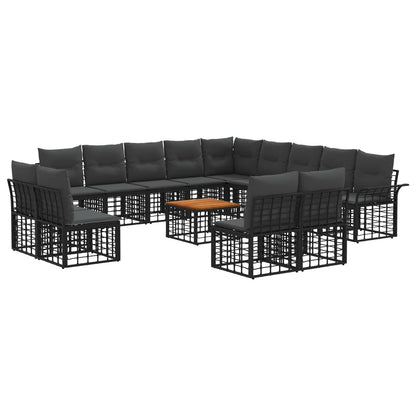 Set di divani da esterno 14 pcs Nero e Grigio scuro Poliestere | homemem39