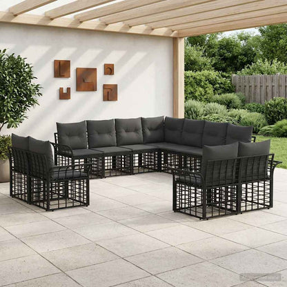 Set di divani da esterno 11 pcs Nero e Grigio scuro Poliestere | homemem39