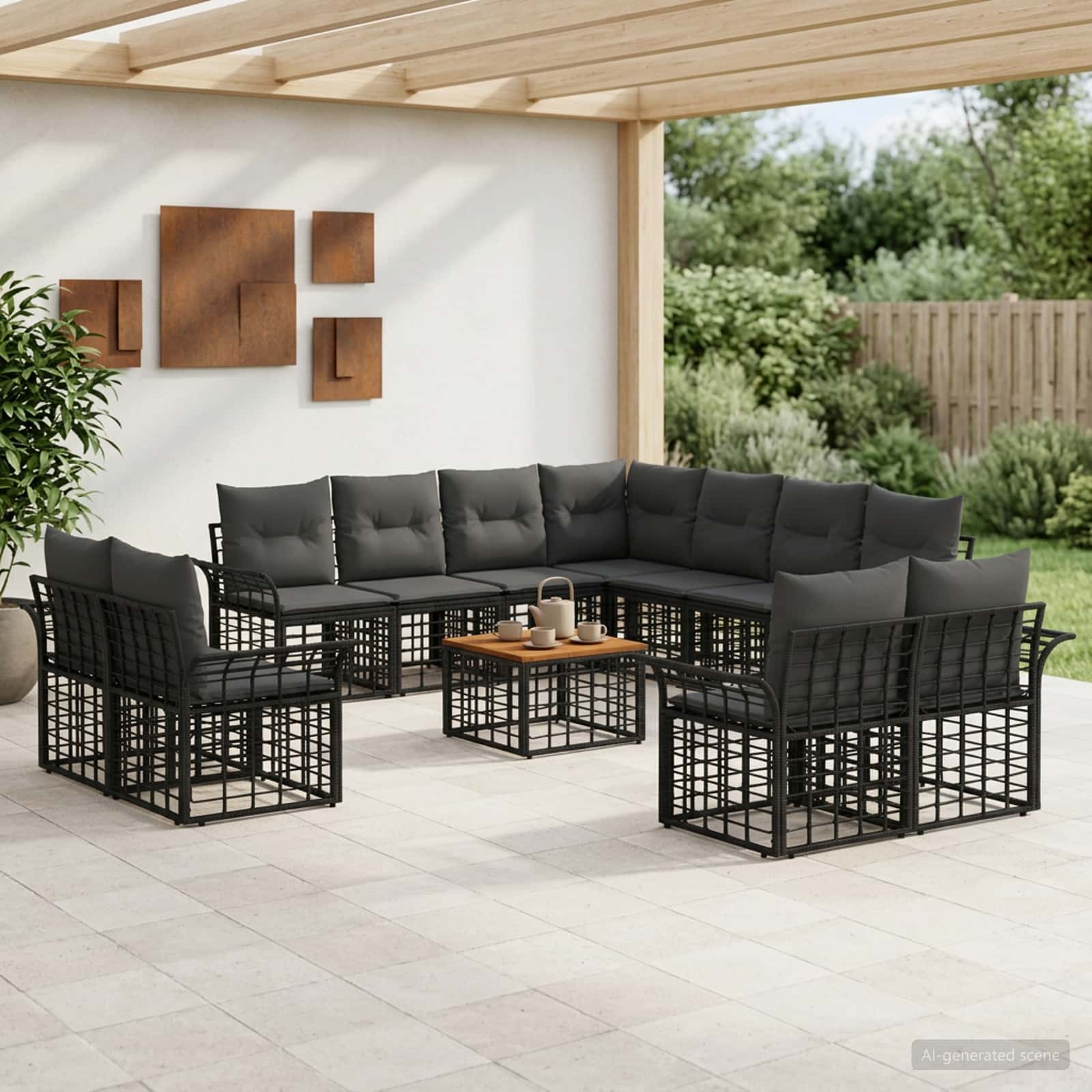 Set di divani da esterno 12 pcs Nero e Grigio scuro Poliestere | homemem39