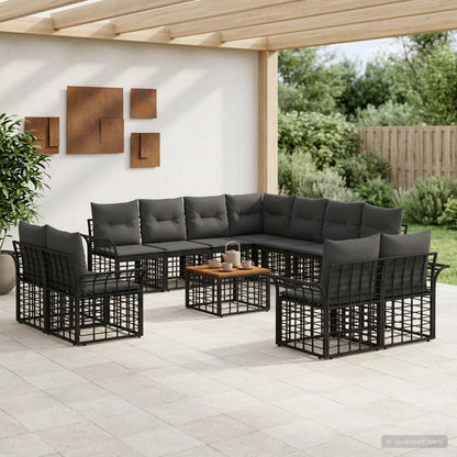 Set di divani da esterno 12 pcs Nero e Grigio scuro Poliestere | homemem39