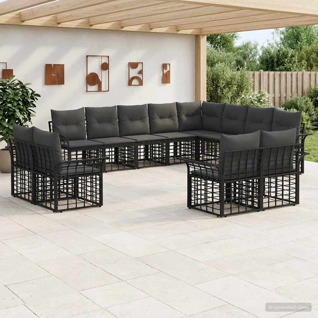 Set di divani da esterno 12 pcs Nero e Grigio scuro Poliestere | homemem39