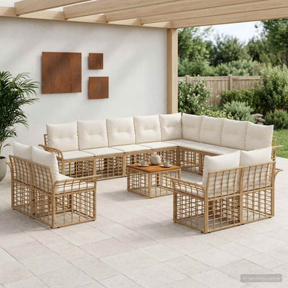 Set di divani da esterno 13 pcs Naturale e Bianco Crema | homemem39