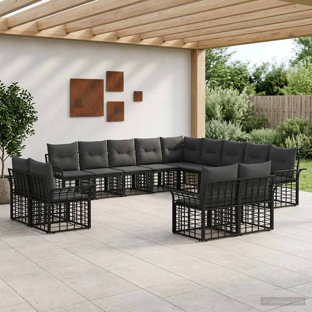 Set di divani da esterno 13 pcs Nero e Grigio scuro Poliestere | homemem39