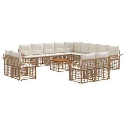 Set di divani da esterno 14 pcs Naturale e Bianco Crema | homemem39