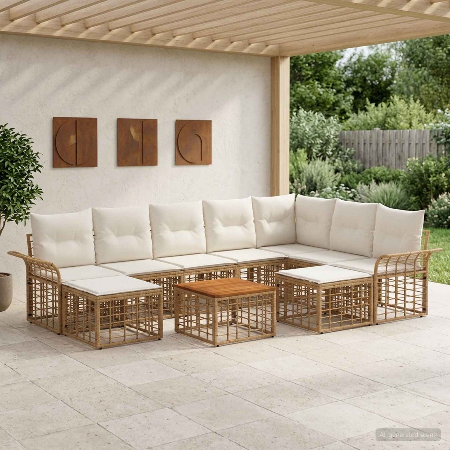 Set di divani da esterno 10 pcs Naturale e Bianco Crema | homemem39