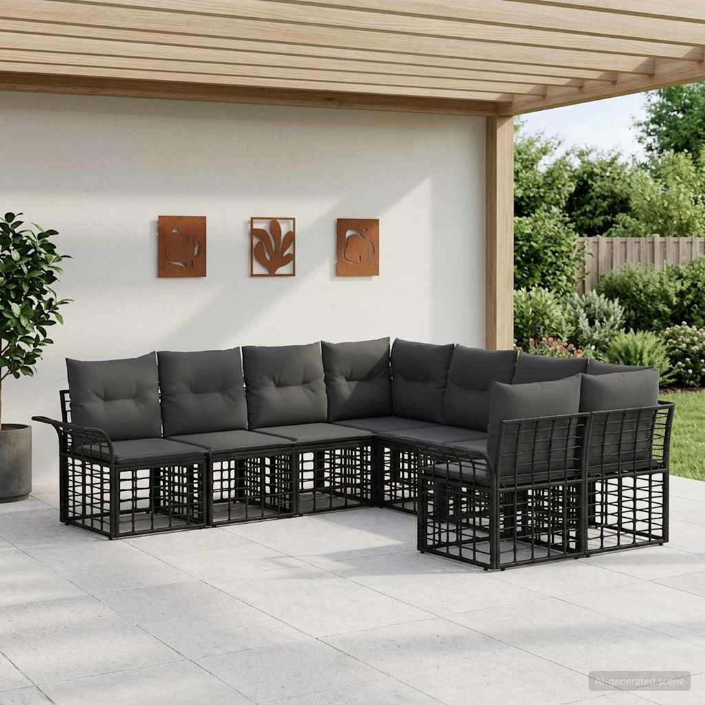 Set di divani da esterno 8 pcs Nero e Grigio scuro Poliestere | homemem39