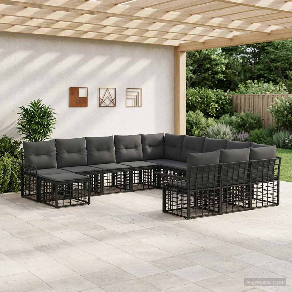 Set Divano da Giardino 12 pcs Nero e Grigio scuro polyrattan | homemem39