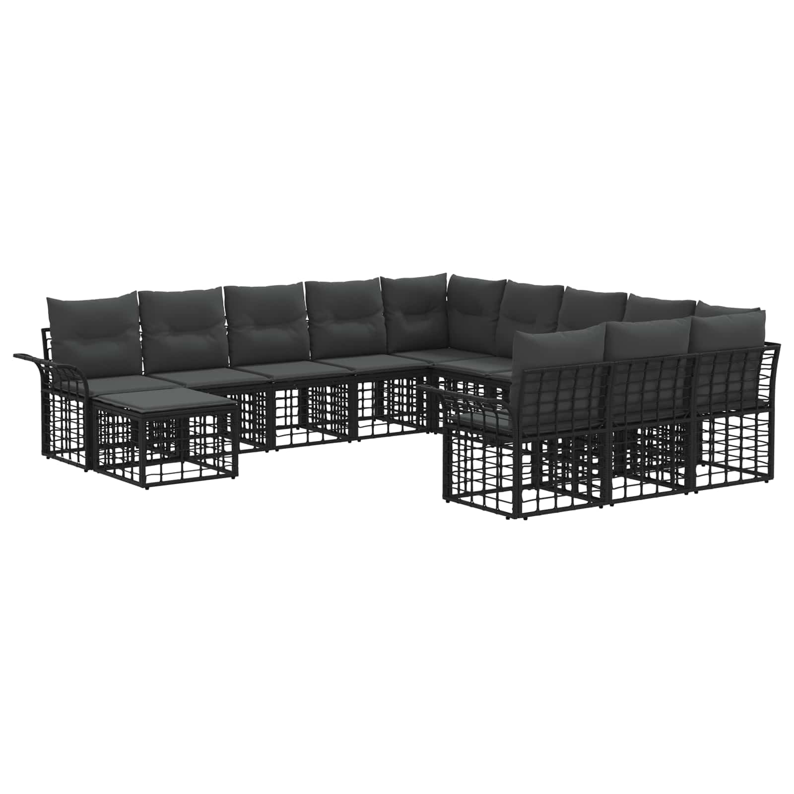 Set Divano da Giardino 12 pcs Nero e Grigio scuro polyrattan | homemem39