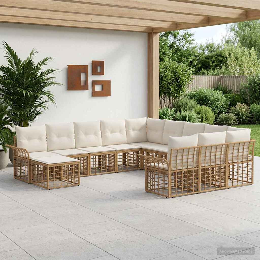 Set Divano da Giardino 12 pcs Naturale e Bianco Crema | homemem39
