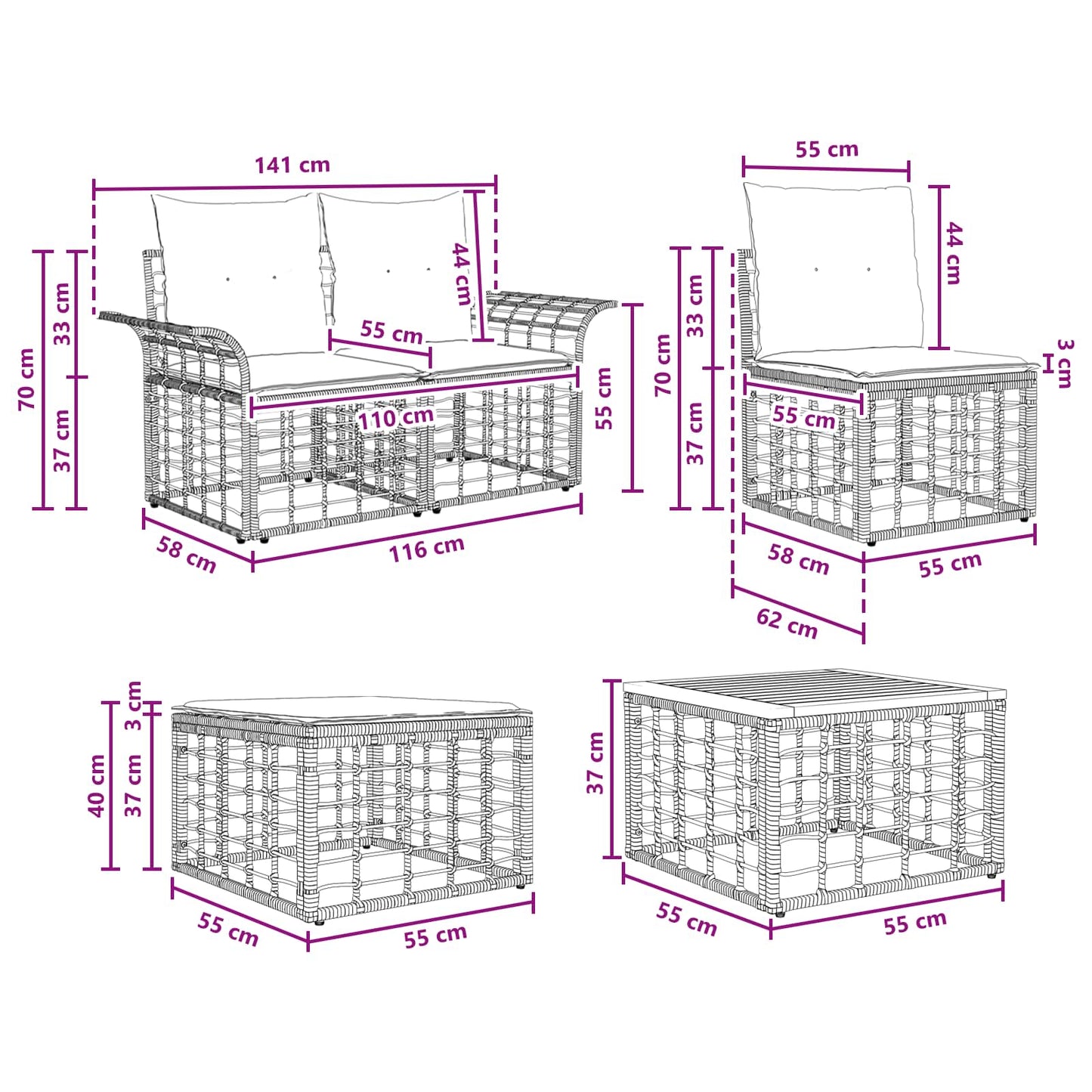 Set Divano da Giardino 13 pcs Nero e Grigio scuro polyrattan | homemem39