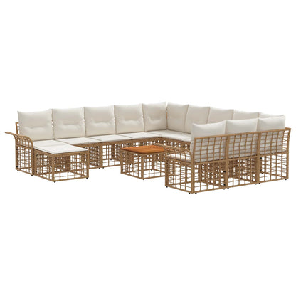 Set Divano da Giardino 13 pcs Naturale e Bianco Crema