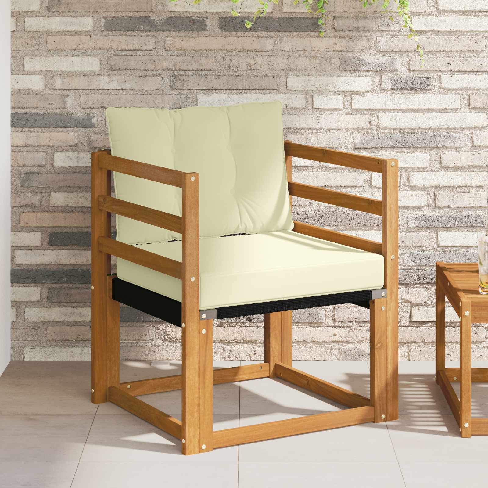 Divano da esterno Legno di Acacia Massello Naturale e Crema - homemem39