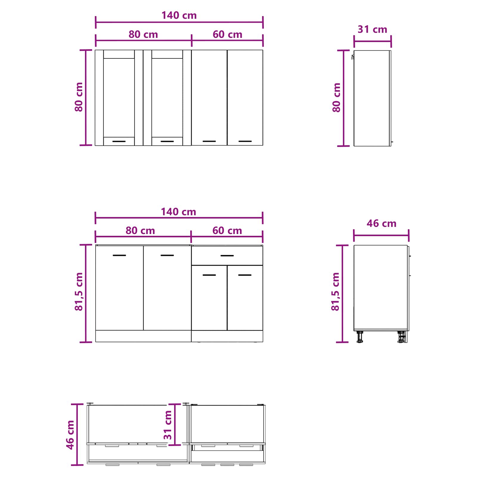 Unità Cucina LYON 4 pz Rovere Artigianale Legno ingegnerizzato | homemem39