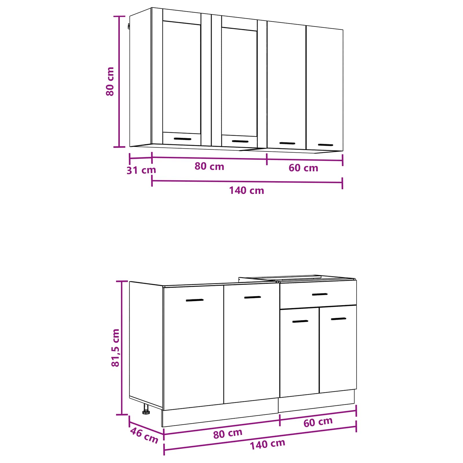 Unità Cucina LYON 4 pz Rovere Artigianale Legno ingegnerizzato | homemem39