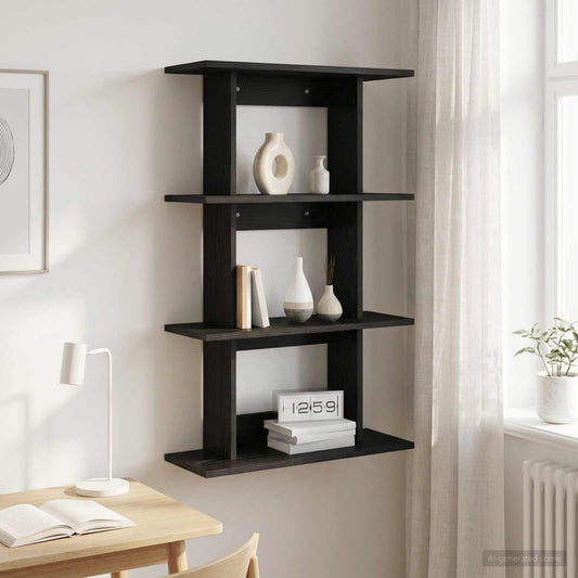 Scaffale da parete A parete Rovere Nero 56 x 20 x 90 cm | homemem39