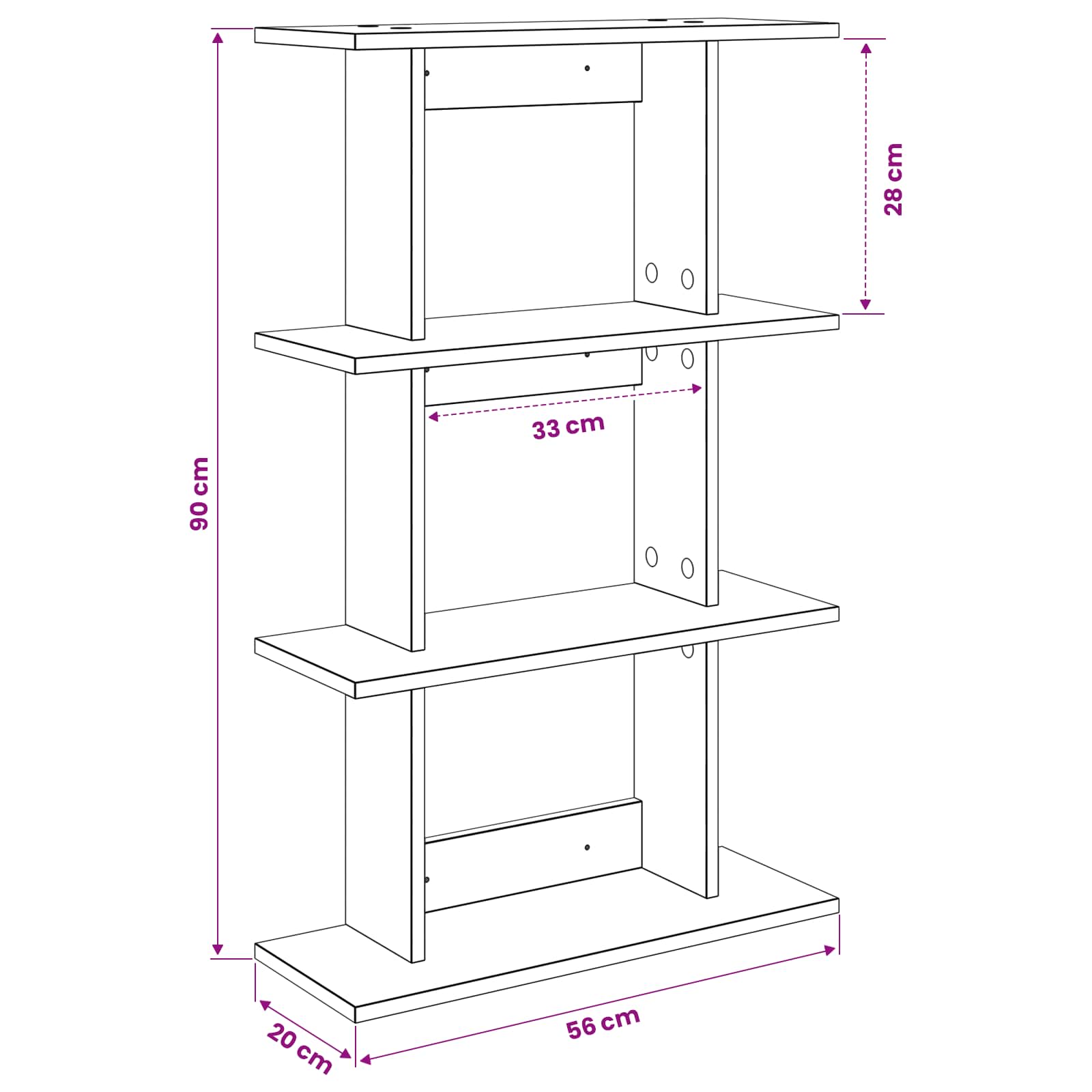 Scaffale da parete A parete Sonoma grigio 56 x 20 x 90 cm | homemem39