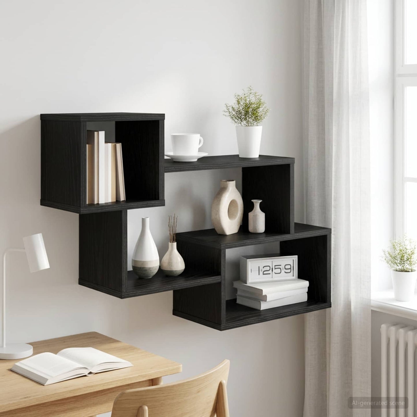 Mensola sospesa A parete Rovere Nero 87 x 20 x 55 cm | homemem39