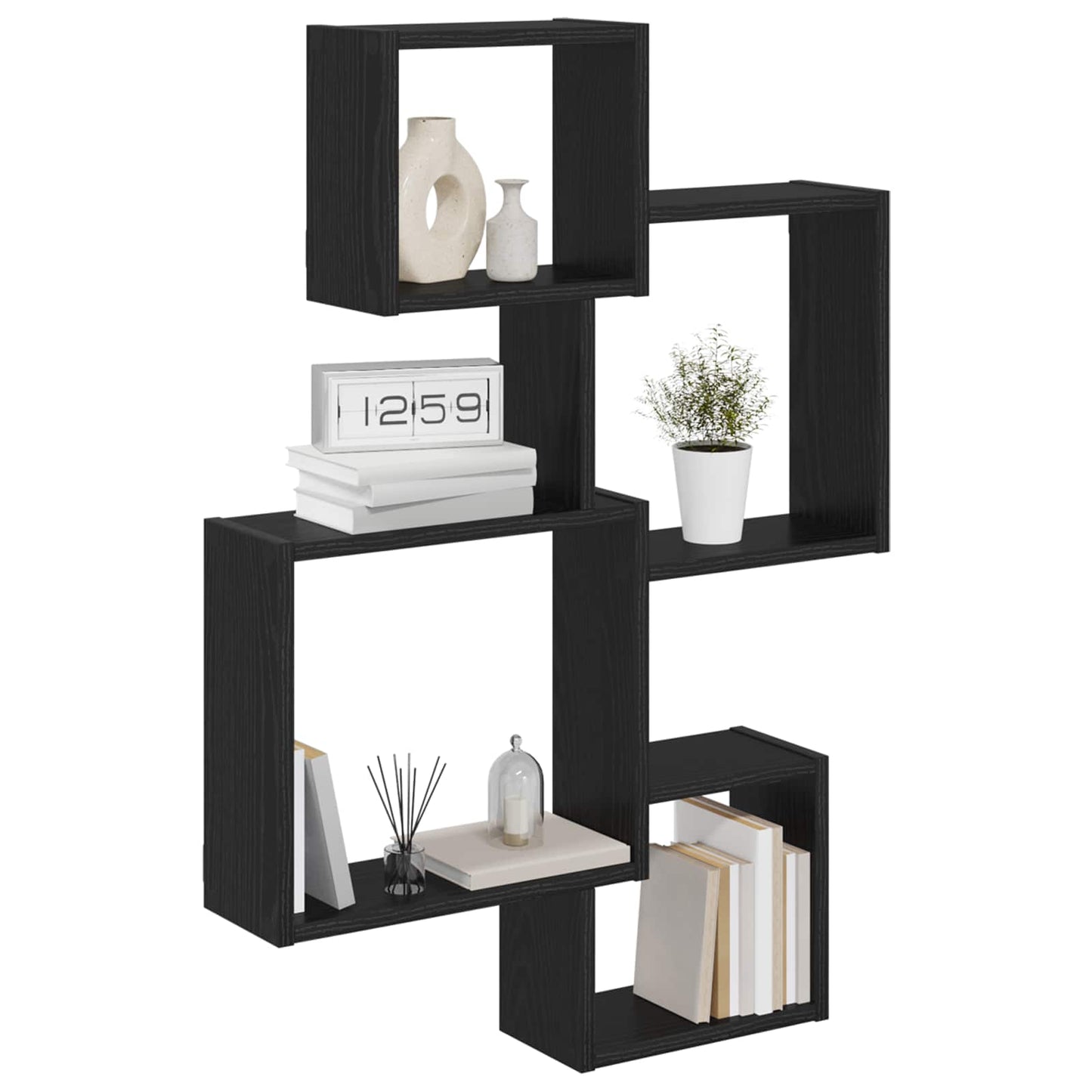 Mensole Cubo da Parete A parete Rovere Nero 64 x 13,5 x 91,5 cm | homemem39