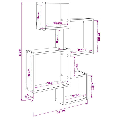 Mensole Cubo da Parete A parete Rovere Fumo 64 x 13,5 x 91,5 cm | homemem39
