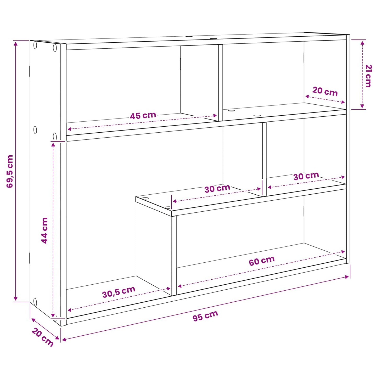 Scaffale da parete A parete Sonoma grigio 95 x 20 x 69,5 cm | homemem39