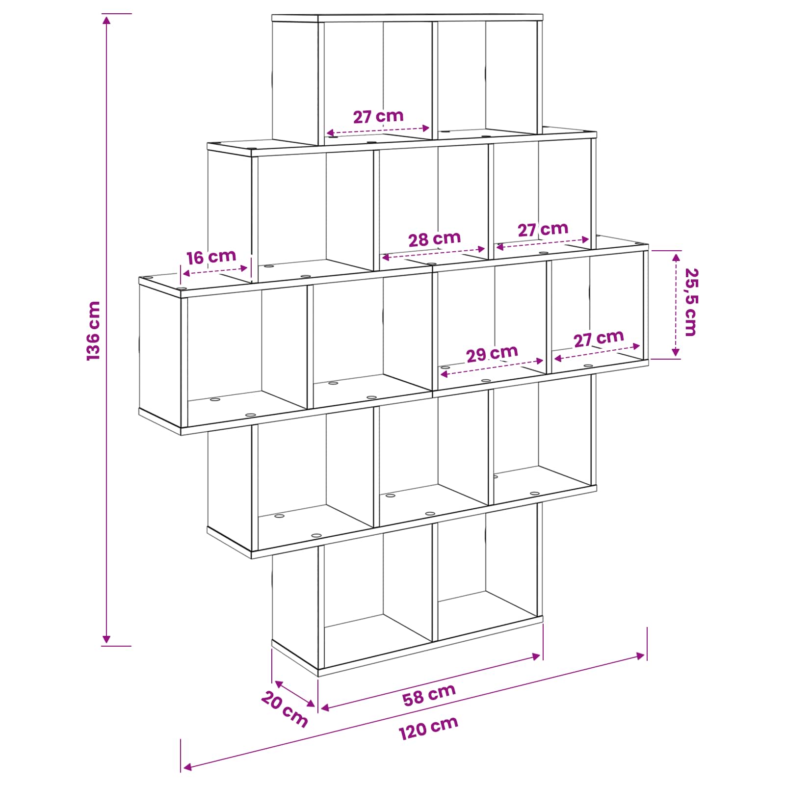 Scaffale da parete Rovere Fumo 120 x 20 x 136 cm | homemem39