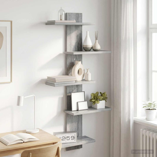 Mensola a muro flottante Sonoma grigio 48,5 x 15 x 101 cm | homemem39