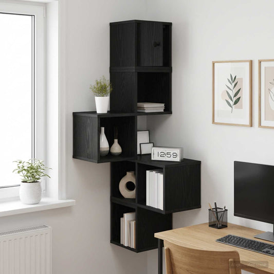 Mensola Angolare da Parete Rovere Nero 48 x 48 x 120 cm | homemem39