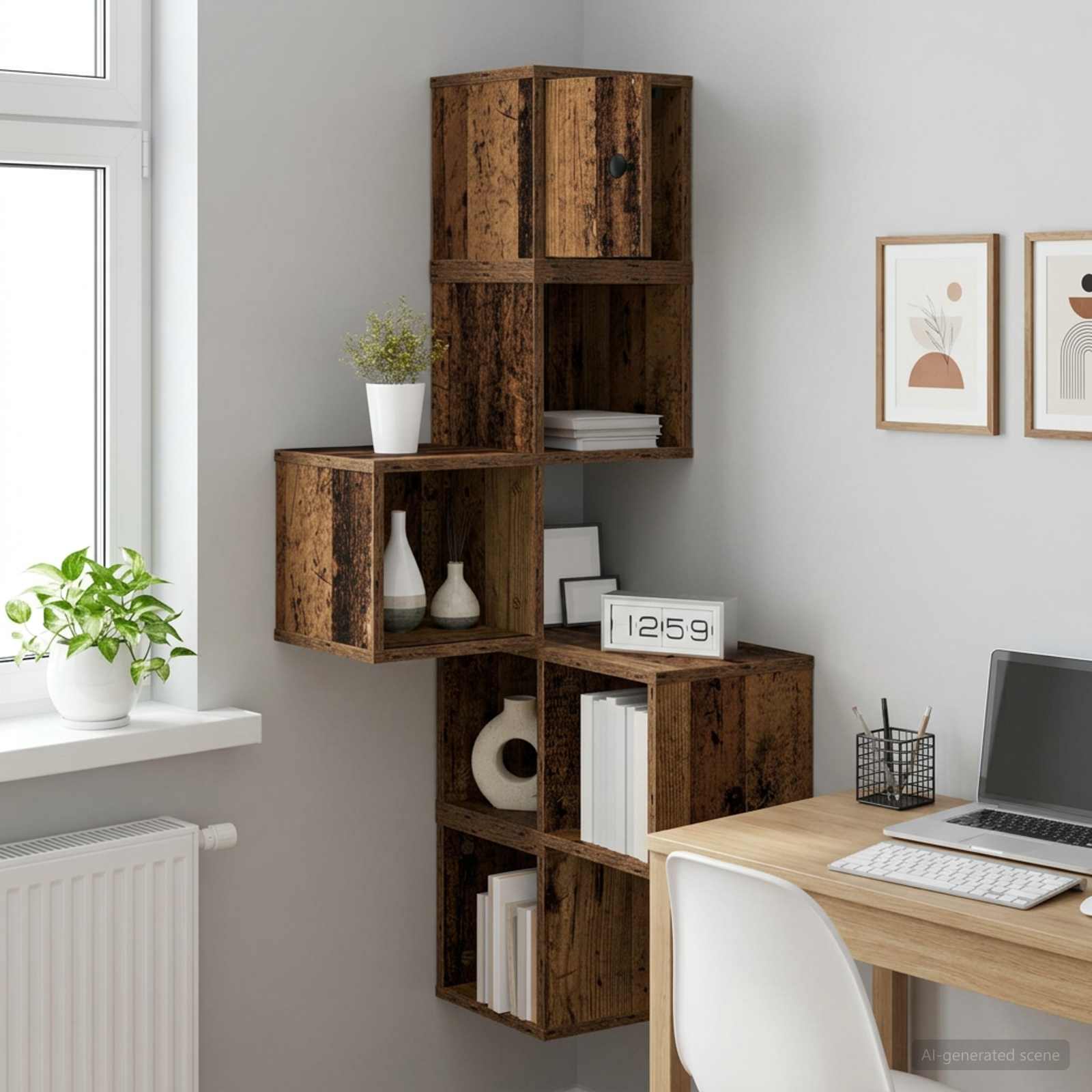 Mensola Angolare da Parete Legno antico 48 x 48 x 120 cm | homemem39
