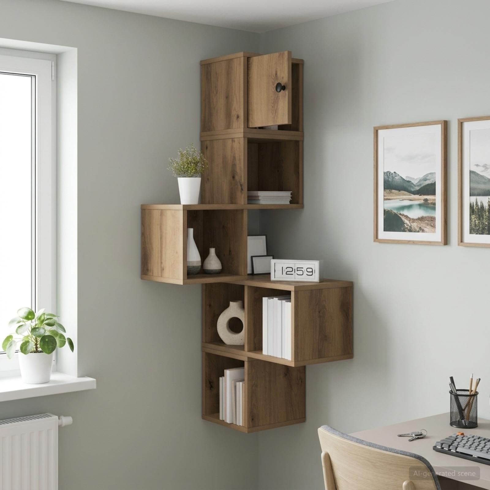 Mensola Angolare da Parete Rovere Artigianale 48 x 48 x 120 cm | homemem39