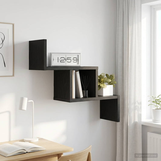 Scaffale da parete Rovere Nero 48 x 15 x 42 cm | homemem39