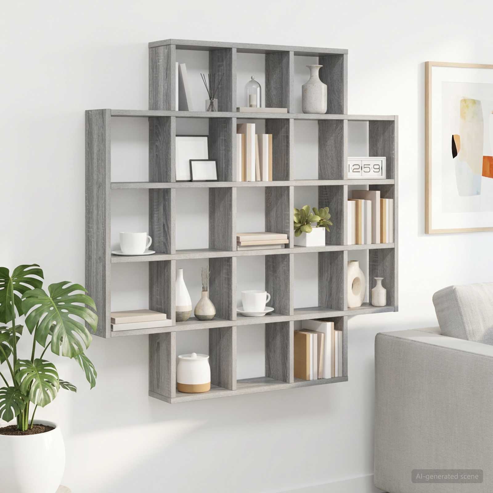 Scaffale da parete Sonoma grigio 100 x 13 x 100 cm | homemem39