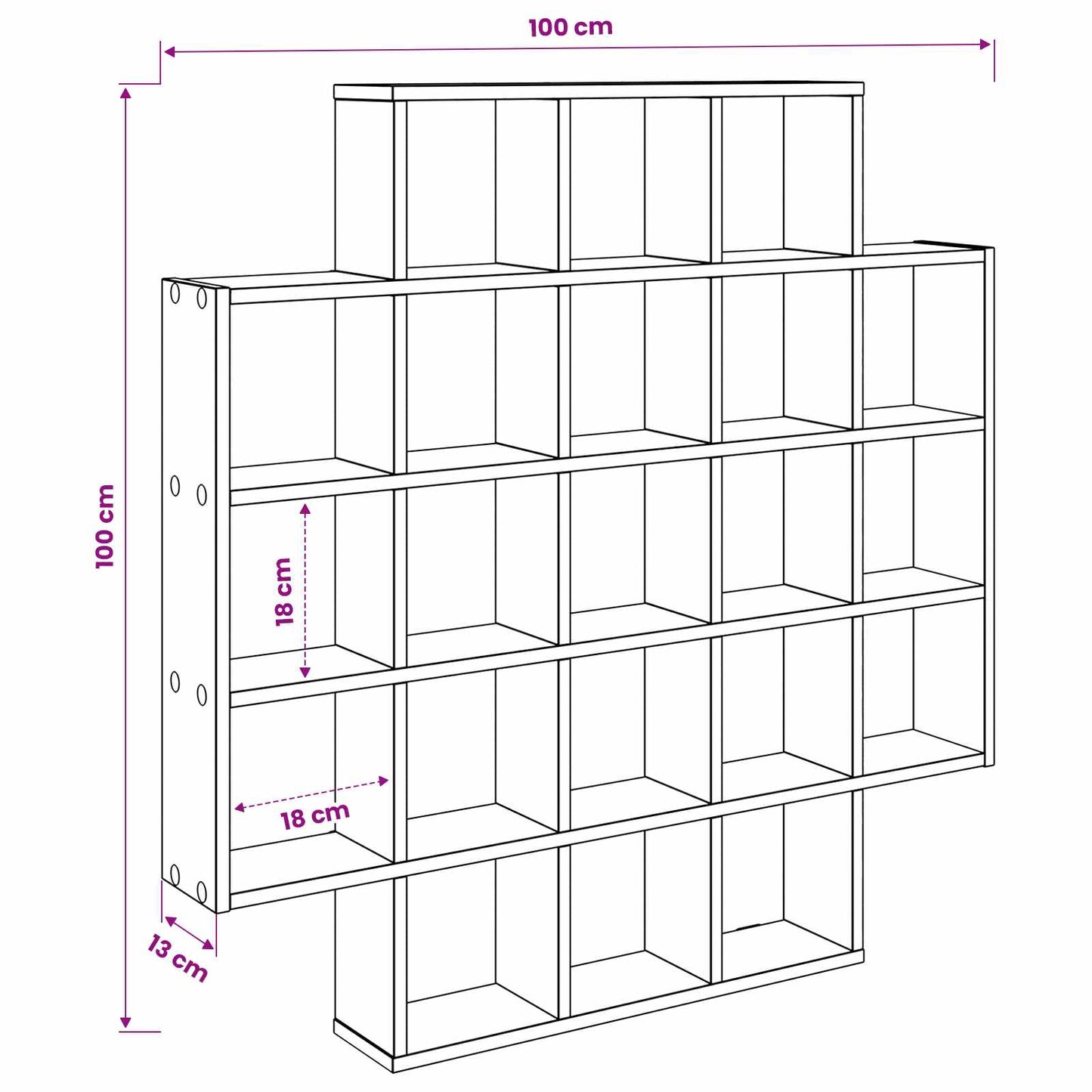 Scaffale da parete Sonoma grigio 100 x 13 x 100 cm | homemem39