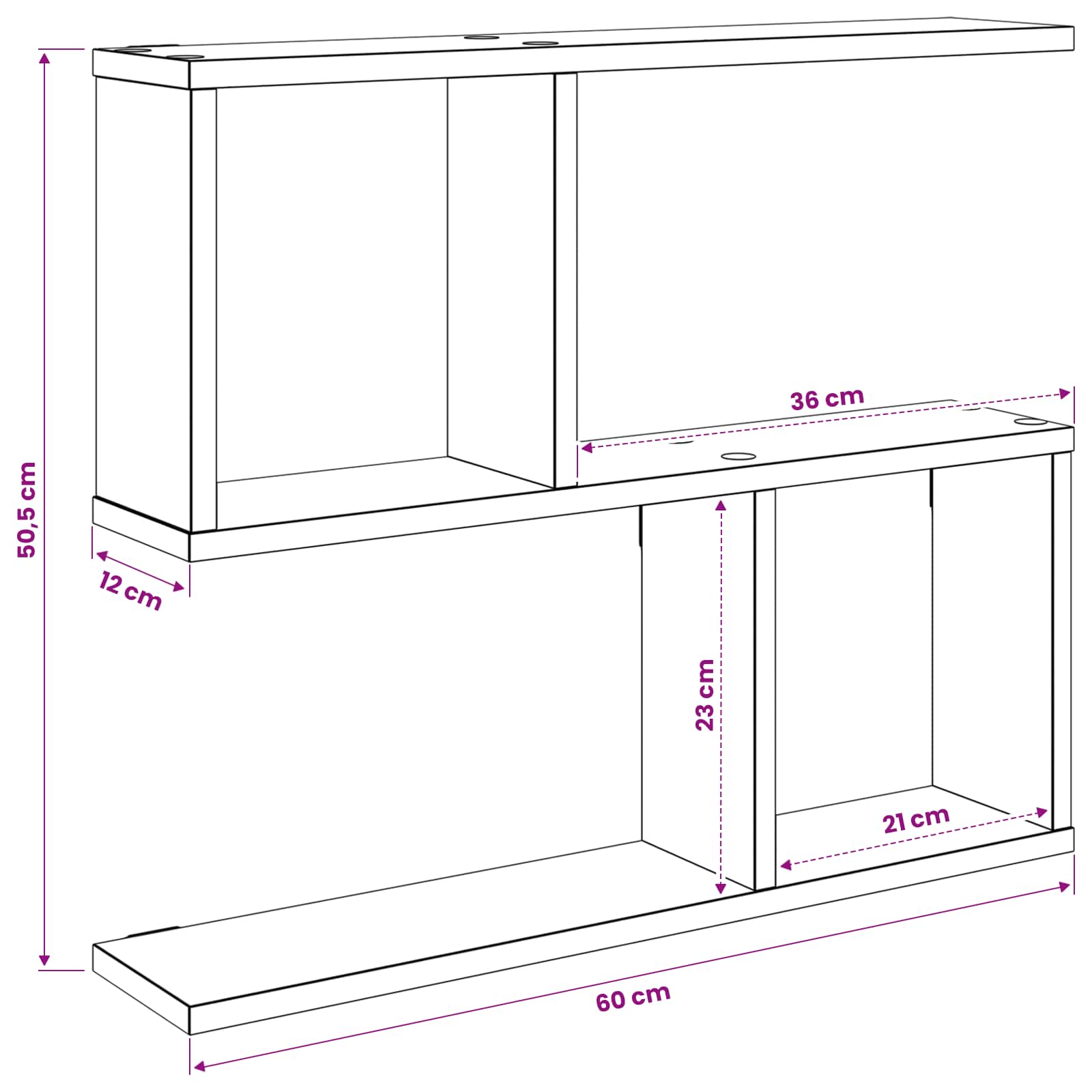 Scaffale da parete Rovere Fumo 60 x 12 x 50,5 cm | homemem39
