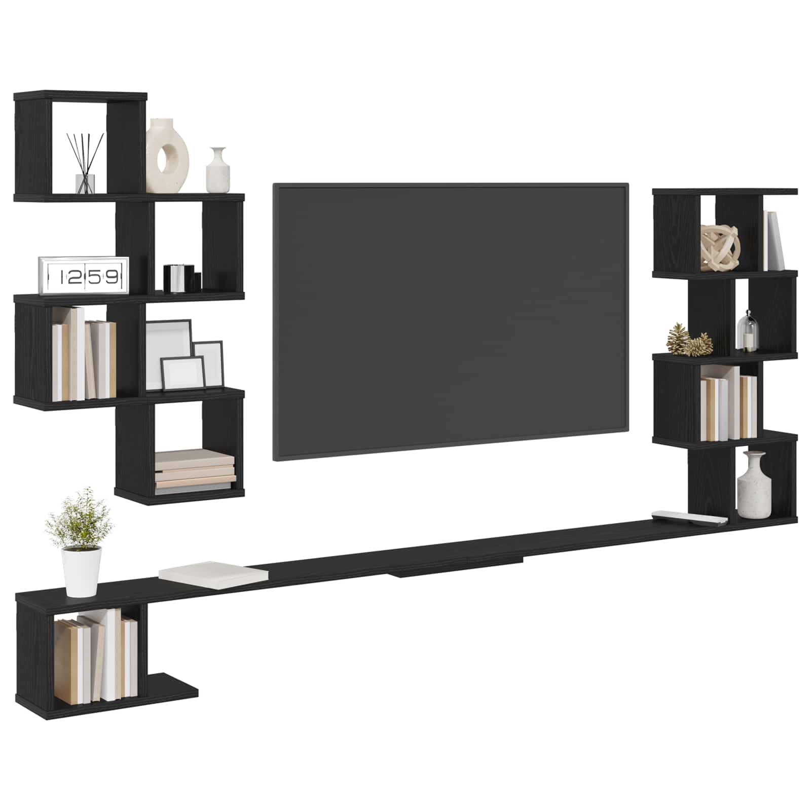 Mensola per TV da muro Rovere Nero 180 x 15 x 94 cm | homemem39
