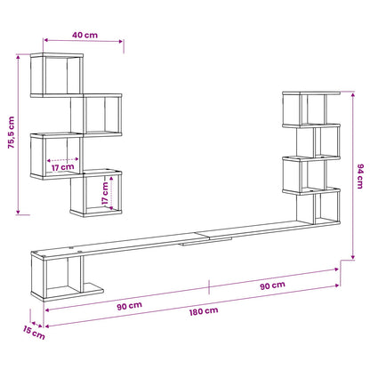 Mensola per TV da muro Rovere Nero 180 x 15 x 94 cm | homemem39