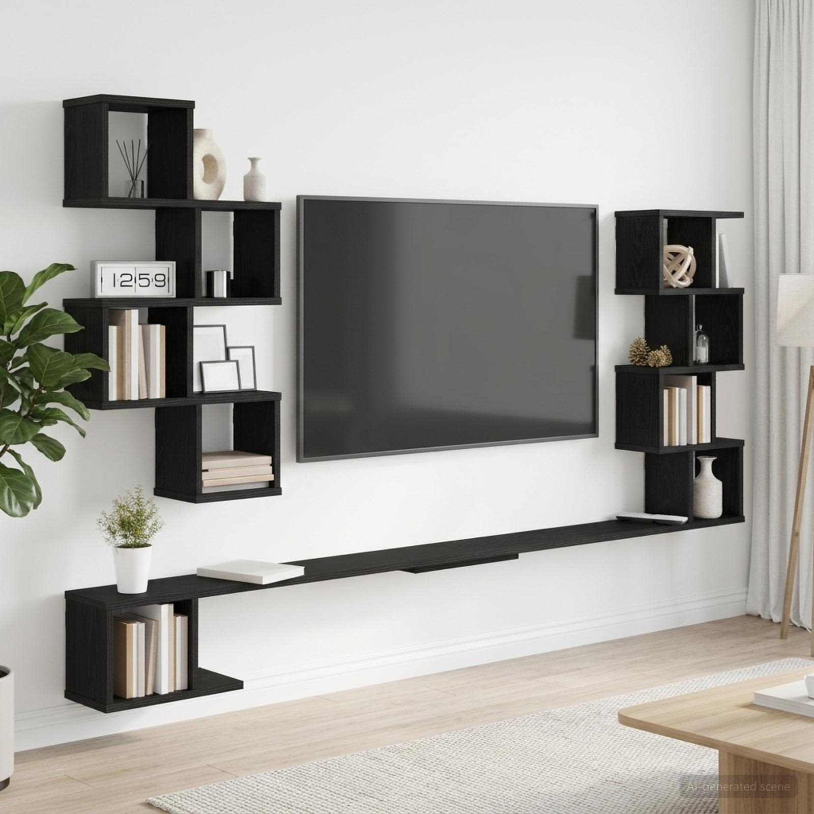 Mensola per TV da muro Rovere Nero 160 x 15 x 94 cm | homemem39