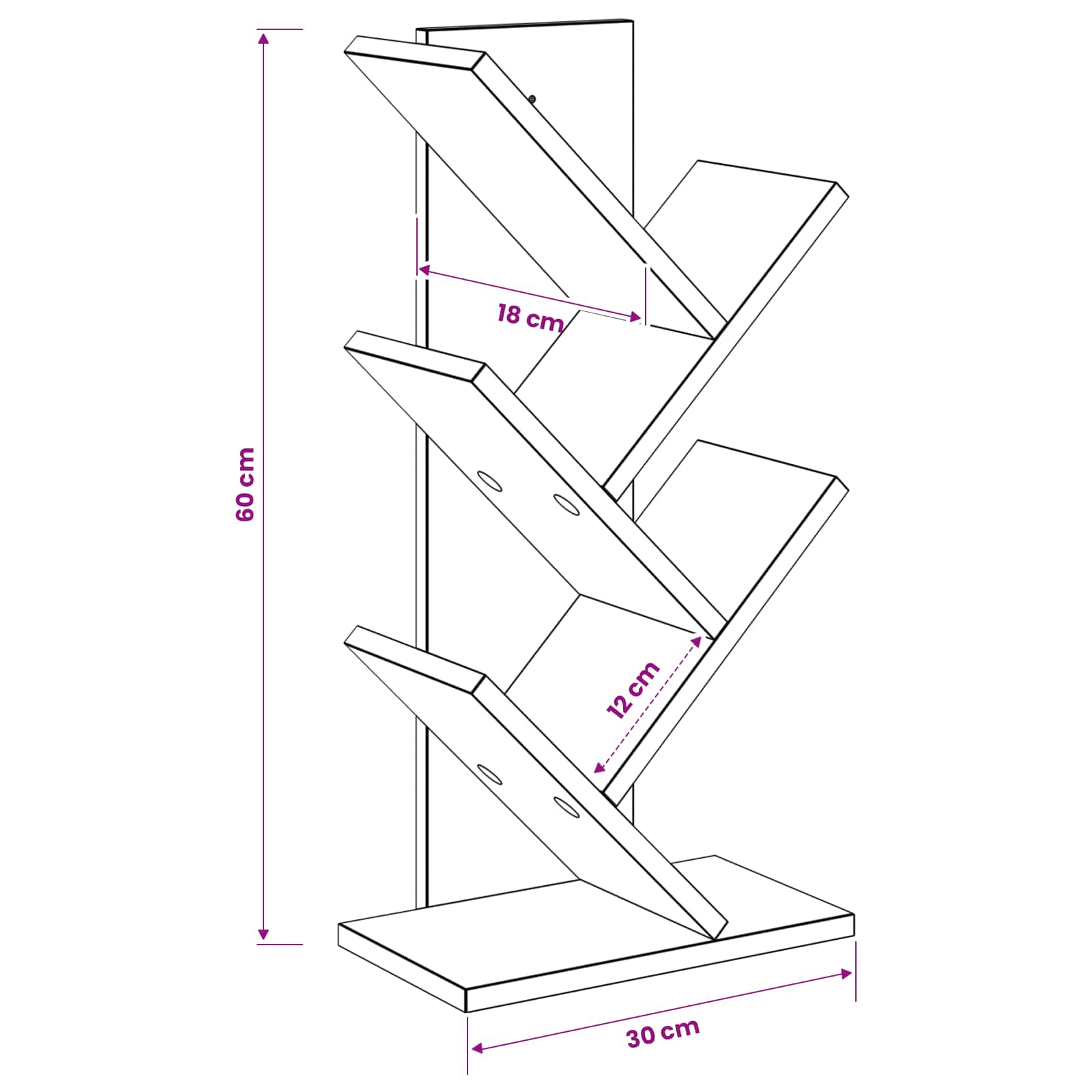 Libreria ad Albero 4 Ripiani 30 x 18 x 60 cm Sonoma grigio | homemem39