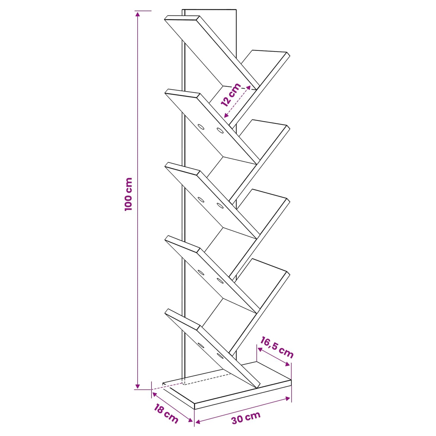 Scaffale per Libri ad Albero 6-Scomparti 30 x 18 x 100 cm | homemem39