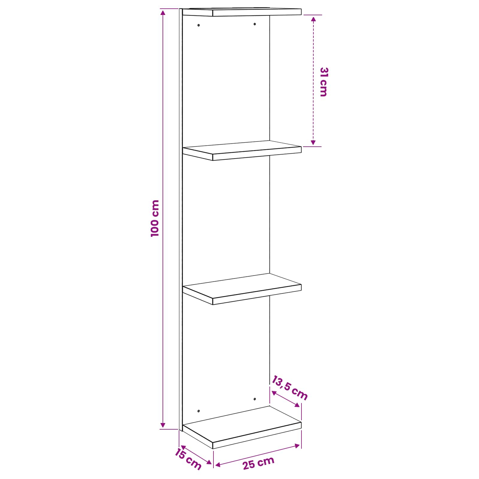 Scaffale da parete Rovere Artigianale 25 x 15 x 100 cm | homemem39