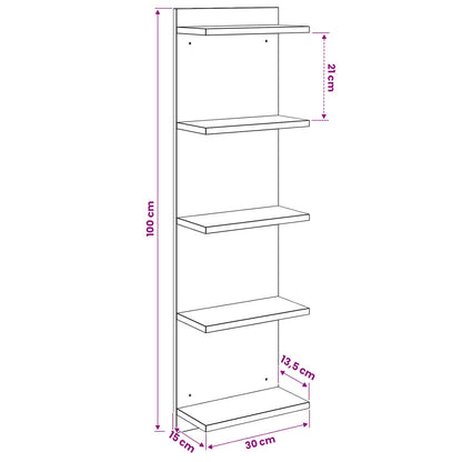 Scaffale da parete Rovere Sonoma 30 x 15 x 100 cm