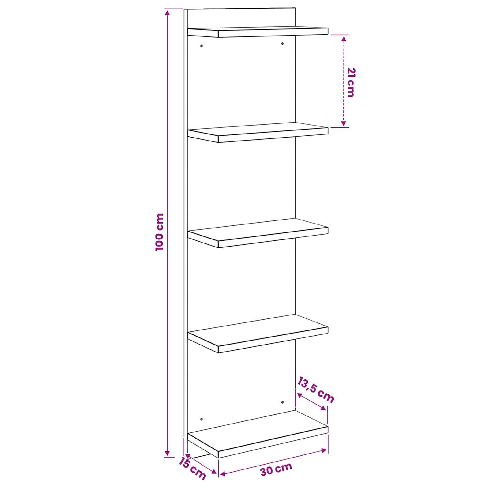 Scaffale da parete Sonoma grigio 30 x 15 x 100 cm | homemem39