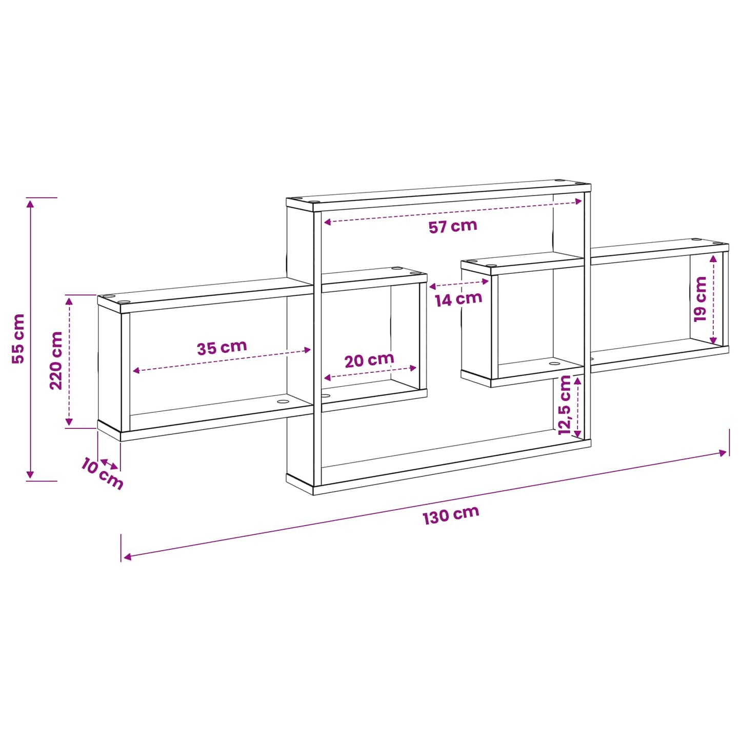Scaffale da parete Sonoma grigio 130 x 10 x 50 cm | homemem39