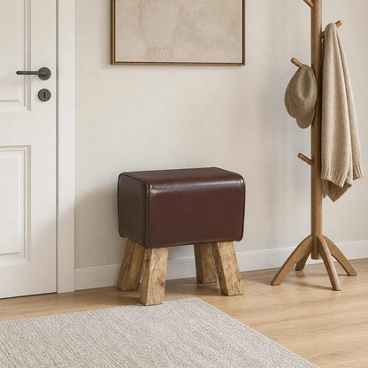 panchina 40 x 30 x 45 cm Pelle Vera Marrone Scuro