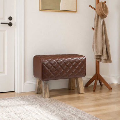 panca 60 x 30 x 45 cm Pelle Vera Marrone diamante