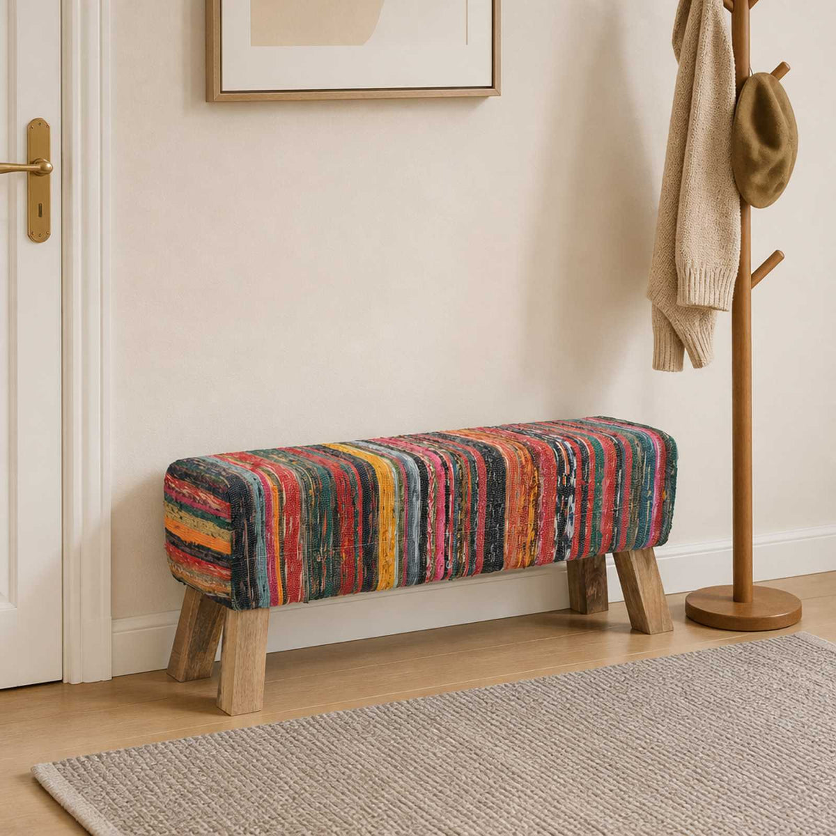 panchina 110 x 30 x 45 cm Pelle Vera Multicolore